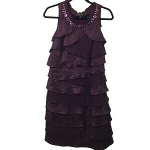 S.L. Fashions Women's Beaded Neck Tiered Feminine Flounce Holiday Party Dress 12